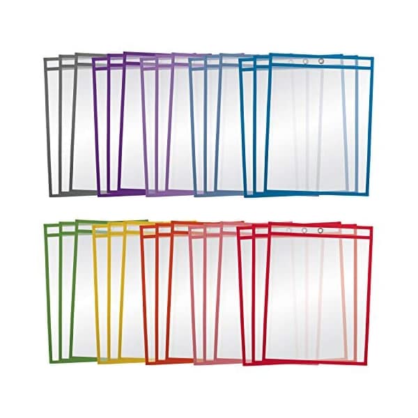 Better Office Products Dry Erase Reusable Pocket Sleeves, 10.25in. x 13.75in. Heavy Duty, 10 Assorted Colors, 30PK 81030 - main